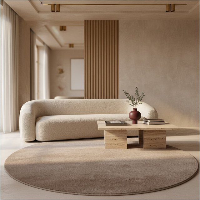 Waschbarer Kurzflorteppich Kadima Design, rund, Beige, Durchmesser: 120 cm - Bild 1