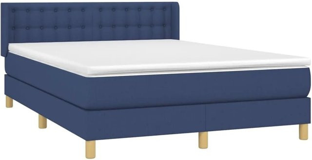 vidaXL Boxspringbett mit Matratze in Blau, Hybrid-Bett mit Taschenfederkern aus Stoff und Lärchenholz, B/T/H: 140 x 200 x 78 cm - Bild 1