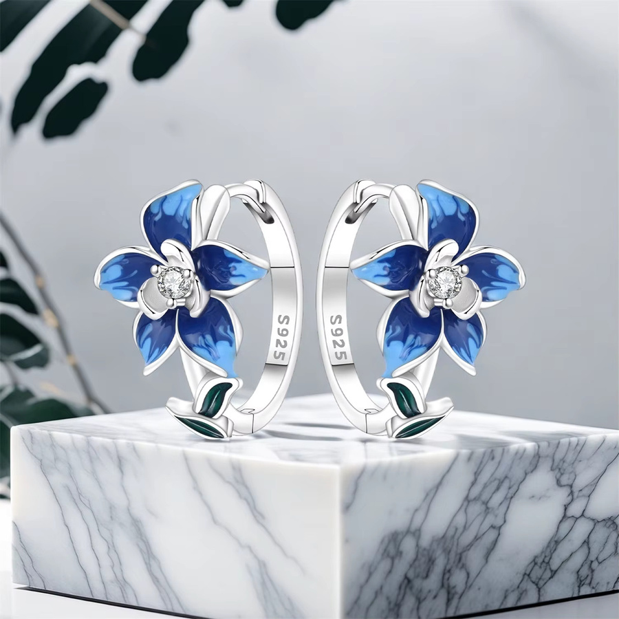 CYCUFF Creolen 925 Silber, blaue Blumen, Damen - Bild 4