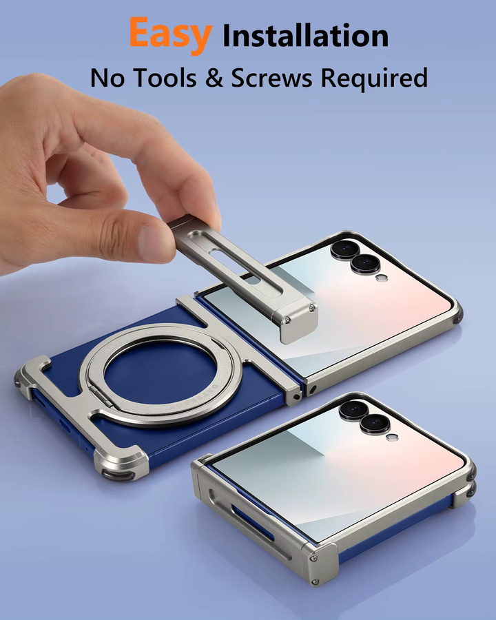 Stoßfeste Samsung Galaxy Z Flip 7 Handyhülle mit drehbarem Magnetring-Kickstand in Schwarz oder Blau - Bild 4