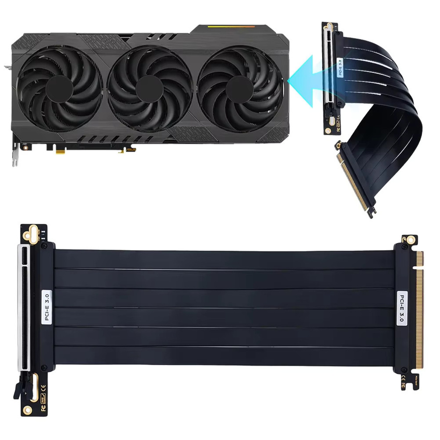 VODOOL PCI-E Riser-Verlängerungskabel für PCI-E 3.0 und 4.0 16X in Schwarz, Hochgeschwindigkeits-Adapter mit 90 Grad oder 180 Grad Winkel - Bild 2