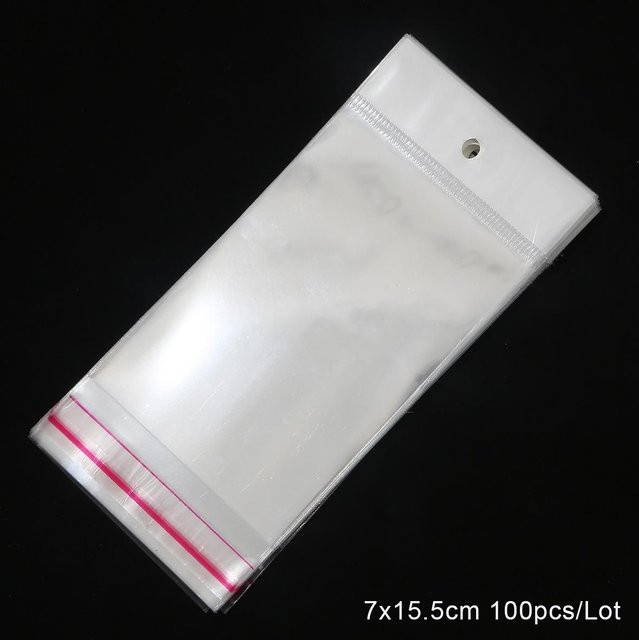 100 Stück transparente selbstklebende OPP-Aufbewahrungstaschen aus Kunststoff mit Aufhängeloch von Home Craftdiy, B: 7 cm, H: 15,5 cm - Bild 1