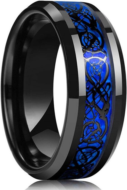 YIRAN Ring, Wolfram, Schwarz, Blau, Zirkon, Herren, 8mm - Bild 1