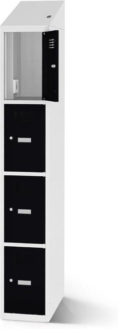 rotstahl Fächerschrank mit Ladefunktion und 4 Fächern, schwarz, Korpus lichtgrau, B: 30 cm, H: 200 cm - Bild 1