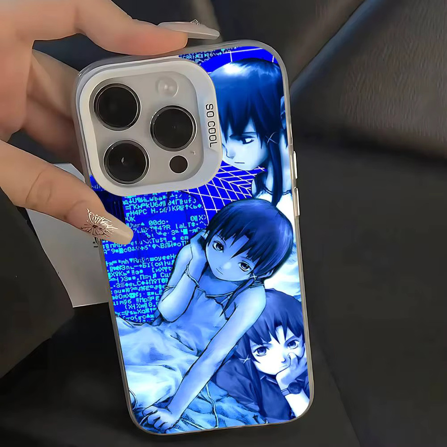 Stoßfeste Anime Serial Experiments Lain Handyhülle für Apple iPhone 11 bis 17 Pro Max Plus in Silber und Blau - Bild 2