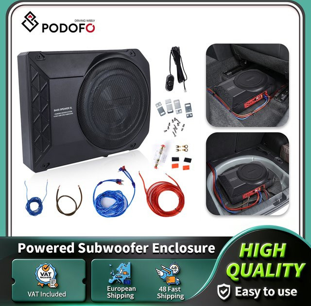Podofo 10-Zoll Aktiver Subwoofer 800W Unter-Sitz-Autoaudio-Gehäuse in Schwarz mit Audiokabel und Audioprozessor - Bild 1