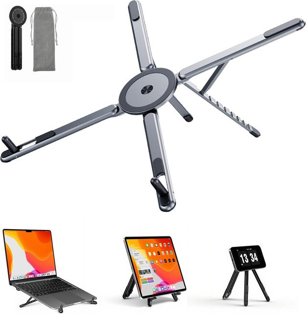 Verstellbarer 3-in-1 Laptop-Ständer aus Aluminiumlegierung, magnetisch und faltbar, für Laptops, Tablets und Handys, Farbe: Orange - Bild 1