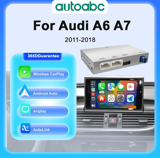 AUTOABC Drahtloser CarPlay und Android Auto Interface Adapter für Audi A6 A7 2012-2018 mit Bluetooth, GPS und Spiegel Link in Weiß - Bild 1