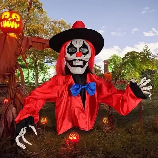 Trebalena Halloween Clown Bodenfigur aus Ton in Rot für gruselige Garten- und Partydekoration - Bild 1