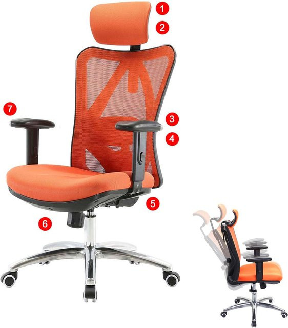 SIHOO Ergonomischer Bürostuhl in Orange mit höhen- und winkelverstellbarer Kopfstütze, Armlehnen und 150 kg Belastbarkeit - Bild 1