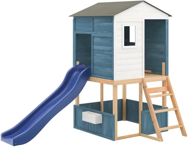 vidaXL Spielturm aus Massivholz Tanne in Weiß und Blau - Bild 1
