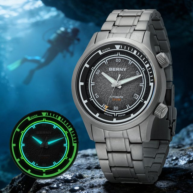 BERNY Taucheruhr, Automatik, Titan, Saphirglas, 20 ATM, Herren - Bild 1