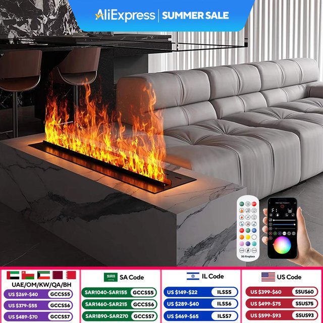 AFLYEVER Elektrischer 3D-Dampfkamin mit farbigen Dampfflammen als Aroma Diffuser in Schwarz, modern und rechteckig - Bild 1