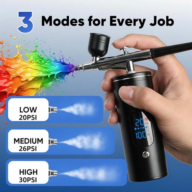 Tragbares Airbrush-Set mit Kompressor und Akku in Schwarz - Bild 1