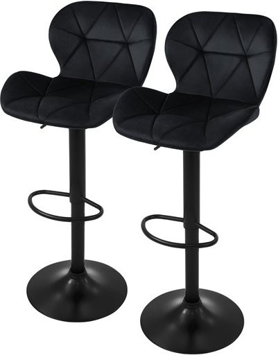 ML-Design Barhocker 2er Set Schwarz Samt mit Rückenlehne und Fußstütze höhenverstellbar - Bild 1