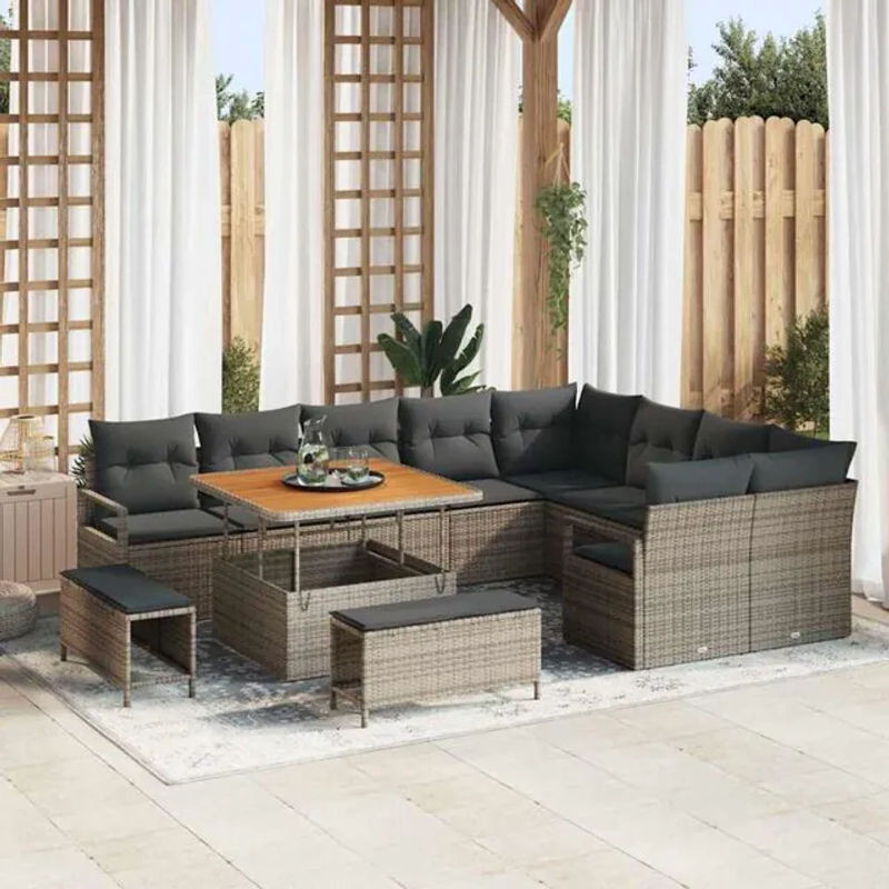Modernes Garten-Sofa-Set aus Poly-Rattan mit 12 Kissen in Grau von vidaxl - Bild 1