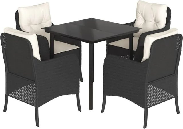 vidaXL 5-teilige Garten-Essgruppe aus Poly-Rattan mit Kissen in Schwarz und Weiß - Bild 1
