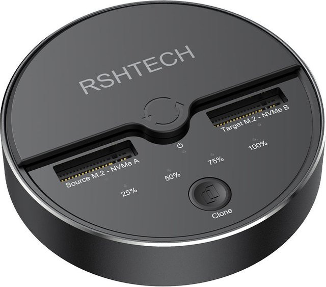 RSHTECH Dual-Bay M.2 NVMe SSD-Gehäuse in Schwarz mit 10Gbps Geschwindigkeit, unterstützt 2x 4TB für 2230/2242/2260/2280/22110 aus Aluminium - Bild 1