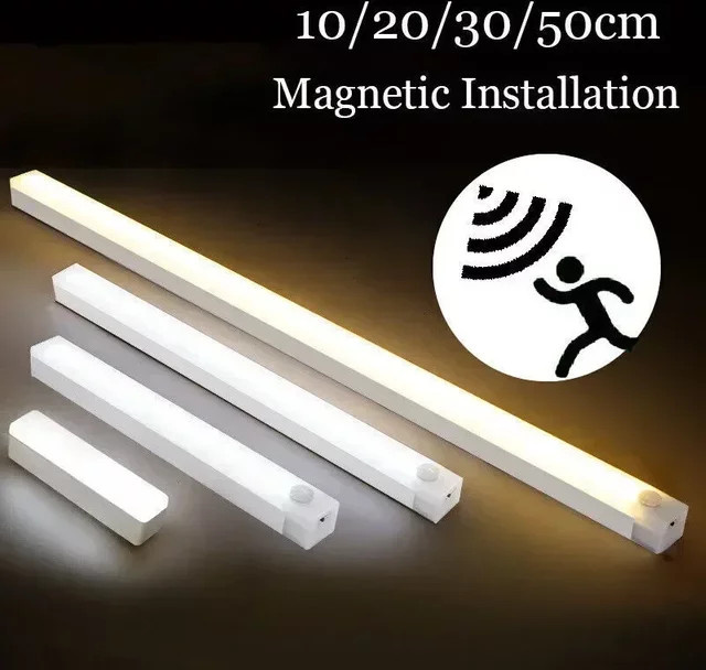 ATcomm Drahtlose LED Schrankleuchte mit Bewegungssensor, USB aufladbares Nachtlicht in Weiß mit warmweißem Licht und magnetischer Befestigung - Bild 1