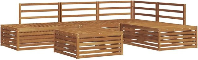 vidaXL Outdoor-Sofagarnitur aus Massivholz Akazie in Natur Braun, 5-teiliges L-Shape Set mit Tisch und Armlehnen - Bild 1
