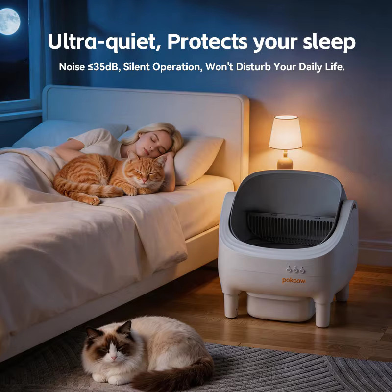Pokpaw CL16 Intelligente Selbstreinigende Katzentoilette mit App-Steuerung, Automatische Katzenstreubox, 76l, Weiß, Halbgeschlossen - Bild 5