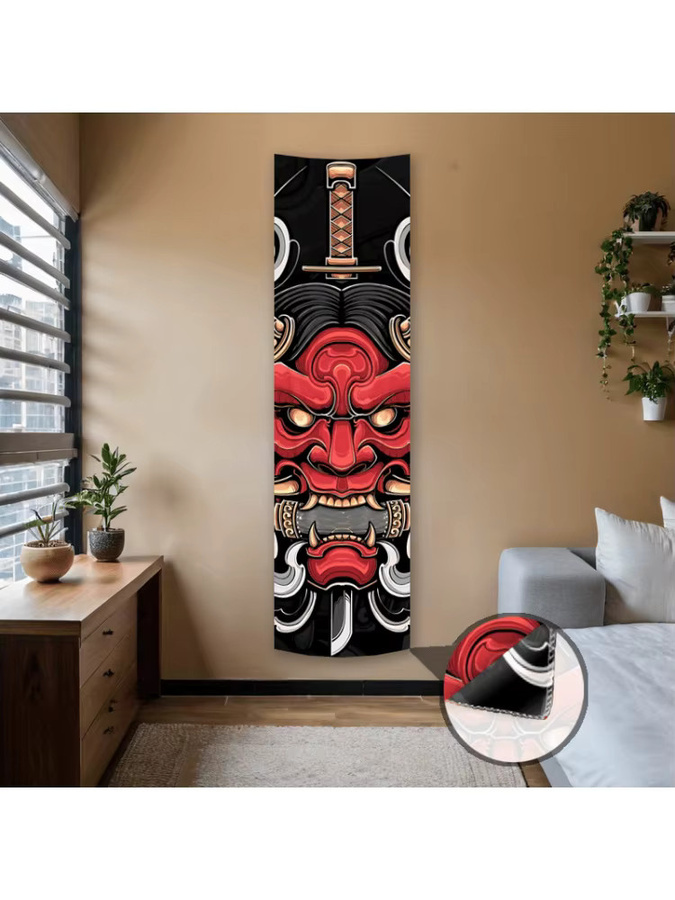 VIKAMA Japanischer Wandteppich mit Hannya-Maske und Katana-Design in Rot und Schwarz - Bild 4