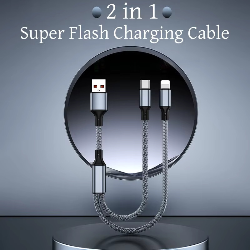 Setolgh 2-in-1 Kurzes Schnellladekabel USB-A auf Typ-C und Micro USB in Grau - Bild 1