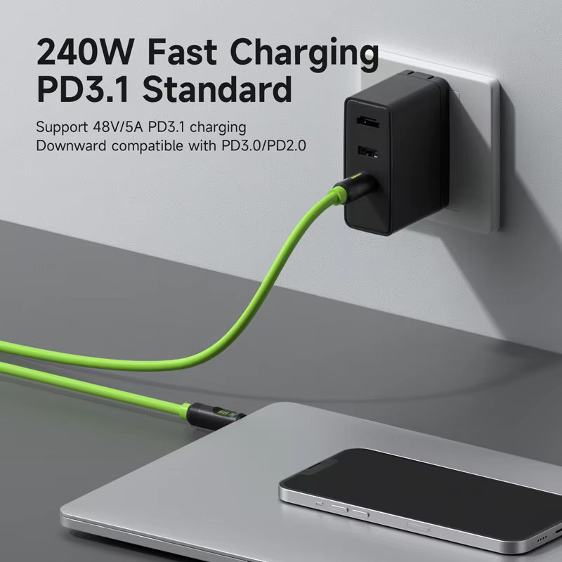Hagibis USB-C-Schnellladekabel mit LED-Anzeige, PD 240 W, 40 Gbit/s Videokabel, kompatibel mit Thunderbolt 4/3, Farbe: Grün - Bild 3