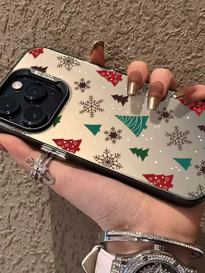 Stoßfeste iPhone Handyhülle mit Weihnachtsbaum- und Schneemann-Design in Silber für iPhone 17 Pro Max, 16, 15, 14, 13, 12, 11 Pro Max - Bild 4
