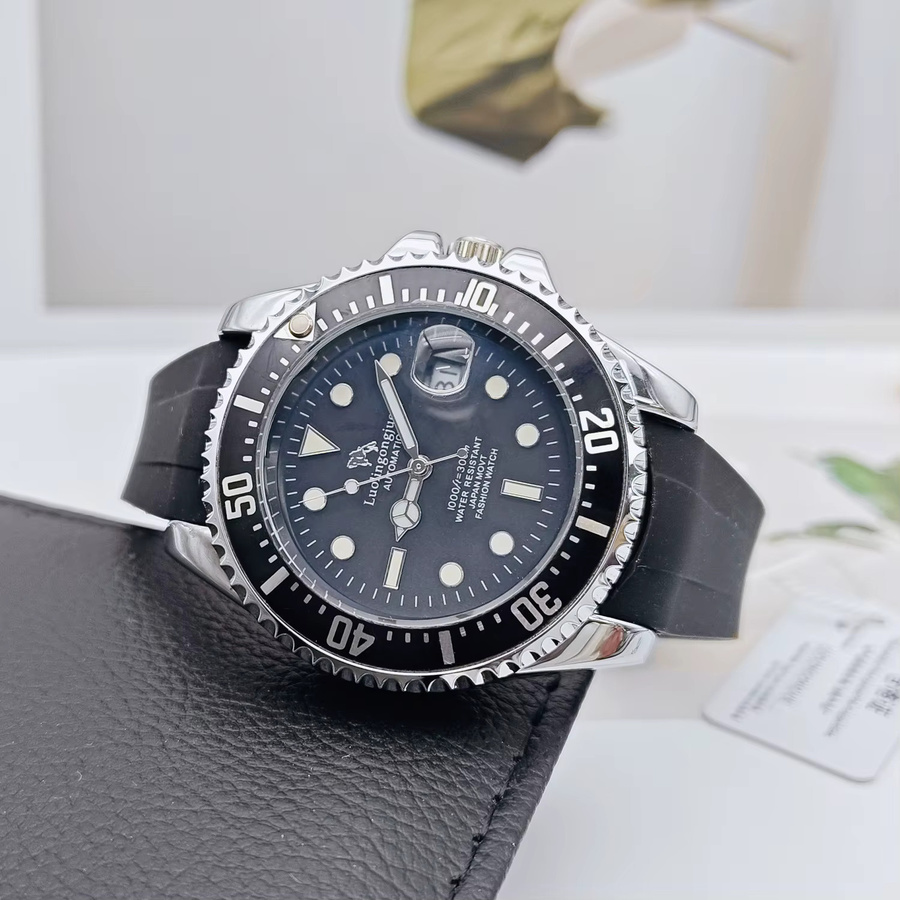 LUOLINGONGJUE Armbanduhr, Automatik, Skelett-Design, Silikonarmband, Schwarz, Herren - Bild 3