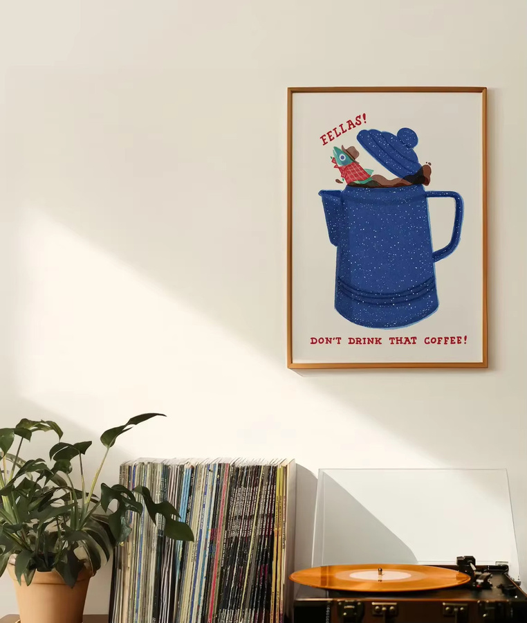 Digitaldruck Poster Twin Peaks Fisch im Perkolator im Risograph-Stil Blau - Bild 4
