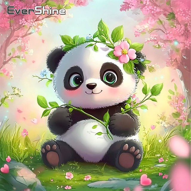 EverShine Diamantmalerei Panda mit Kirschblüten als DIY Mosaik Wandkunst, Mehrfarbig - Bild 1