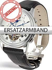 Perigaum Uhrenarmband Leder, schwarz, 24 mm, Faltschließe, silber - Bild 1