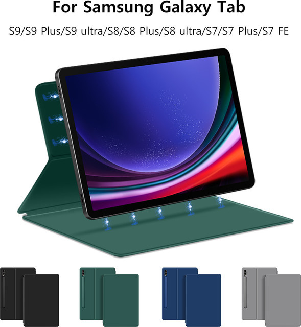 Magnetische Slim Schutzhülle aus Leder für Samsung Galaxy Tab S9 FE Plus und S9 Ultra in Blau - Bild 1