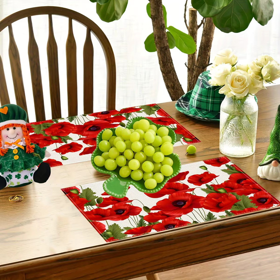 VIKAMA Tischsets aus Leinen mit floralem Druck, rechteckig, mehrfarbig, waschbar für drinnen und draußen - Bild 3