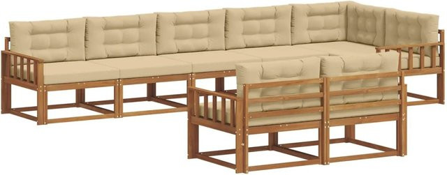 vidaXL Outdoor-Sofagarnitur 8-teilig aus Akazienholz mit Kissen in Natur und Beige - Bild 1