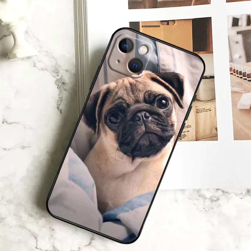 Handyhülle mit süßem Mops-Motiv für Apple iPhone 11 12 13 14 15 16 Pro Max und andere Modelle, Multicolor - Bild 2
