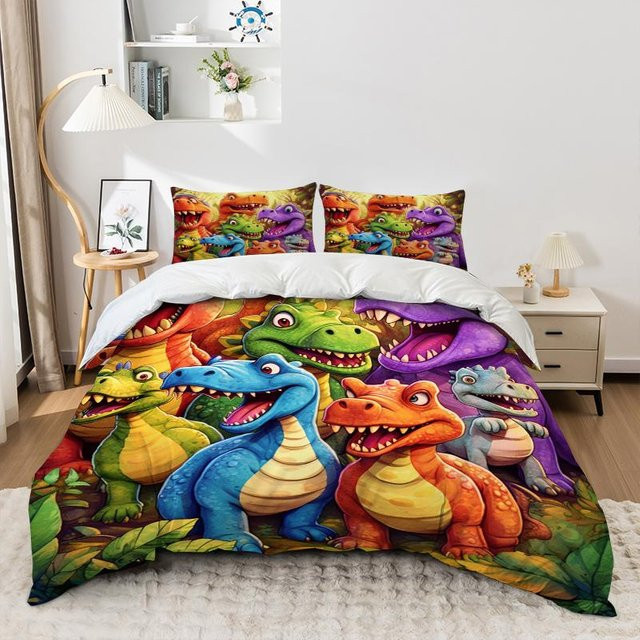3-teiliges Dinosaurier Bettwäsche-Set AEqueen aus weichem Mikrofaser-Stoff, buntes Cartoon-Design, B/H: 200 x 230 cm - Bild 1