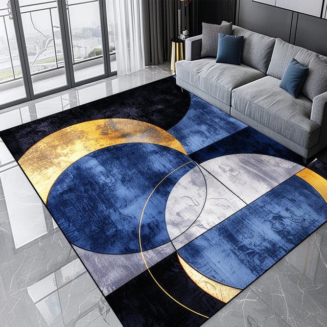 Wucifang Shoes Moderner Geometrischer Teppich Blau, Rutschfest und Waschbar, B/T: 80 x 160 cm - Bild 1