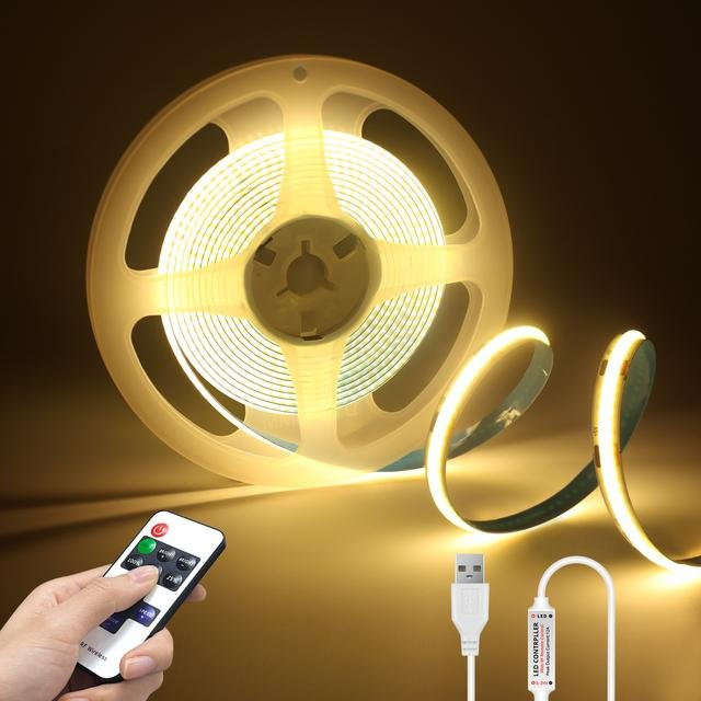 MALITAI COB-LED-Streifen mit Fernbedienung, dimmbar, warmweiß, 3m Länge, USB-Anschluss für die Innenbeleuchtung von Schränken - Bild 1