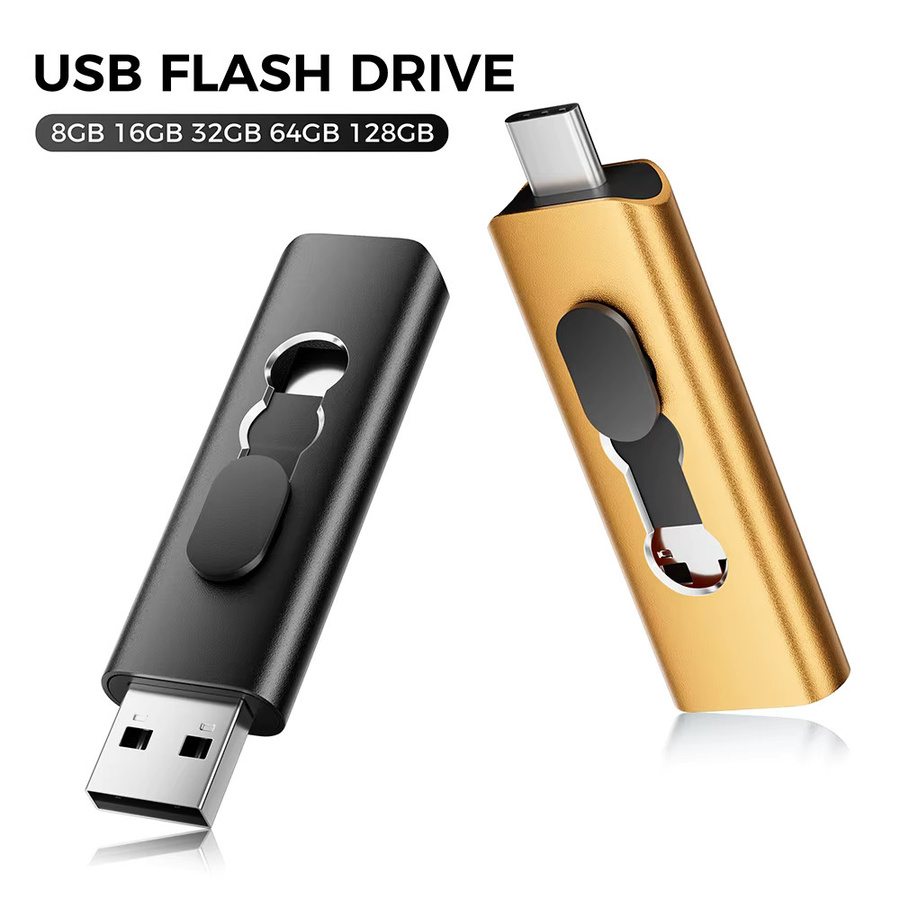 JASTER 2-in-1 USB-C USB-Stick 64GB Metall Push-Pull Speicherstick in Gold - Bild 2