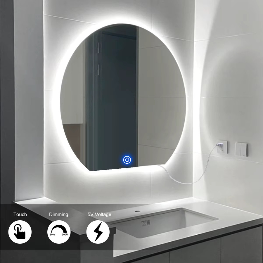 Rybakov LED Schminkspiegel mit Hintergrundbeleuchtung, rund, Weiß, dimmbar mit Touch-Sensor und USB-Anschluss - Bild 5