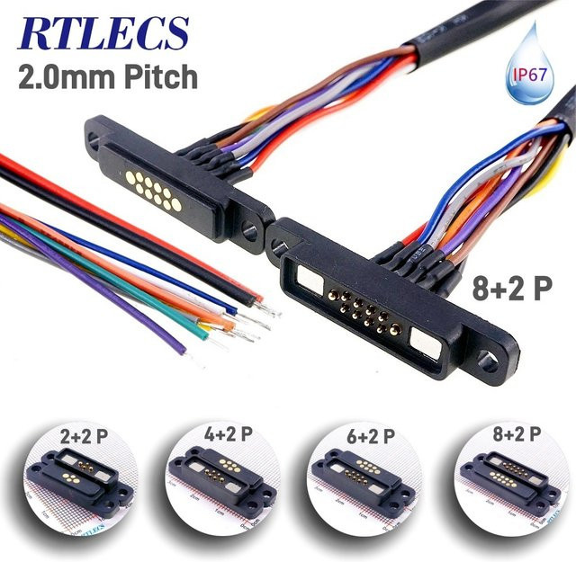 RTLECS Magnetischer Steckverbinder Doppelreihig Pogopin Stecker und Buchse in Schwarz, 2,0 mm Federkontakt, Wasserdicht IP67 - Bild 1