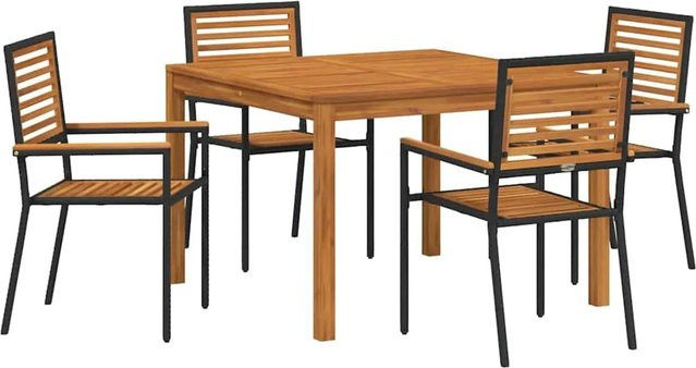 vidaXL Garten Essgruppe 5-teilig aus Poly Rattan und Akazienholz in Schwarz - Bild 1