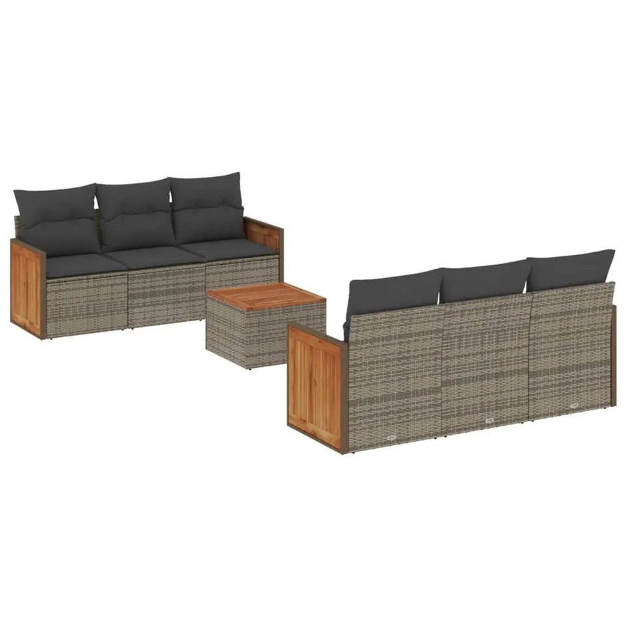 vidaXL 7-teilige Garten-Sofagarnitur aus Poly-Rattan in Grau mit Kissen und Gartentisch - Bild 2