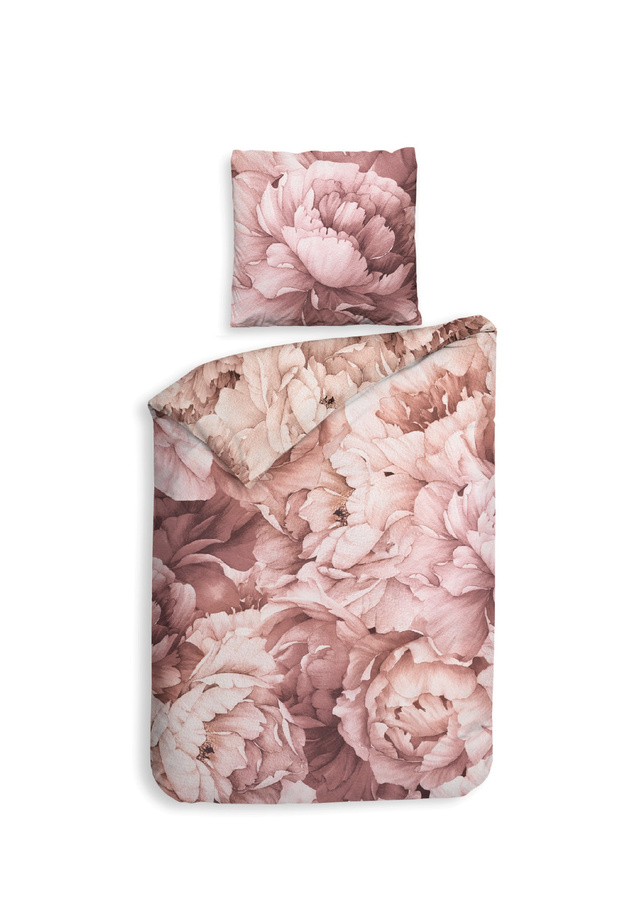 Heckett & Lane Mako-Satin Bettwäsche Wade Beige Pink Floral mit Bettbezug 135 x 200 cm und Kissenbezug 80 x 80 cm - Bild 1