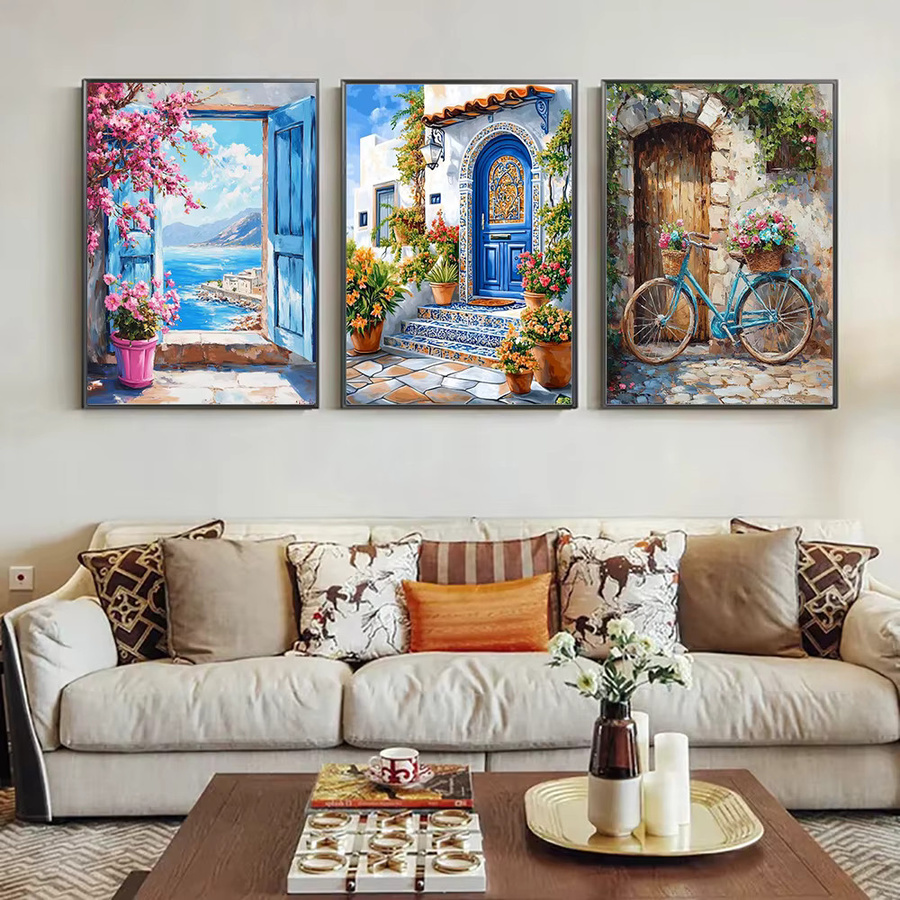 QIZITENG Diamond Painting DIY Set Rustikale Landschaft als Mosaik-Kreuzstich Kunstwerk in Mehrfarbig, B/H: 40 x 30 cm - Bild 1