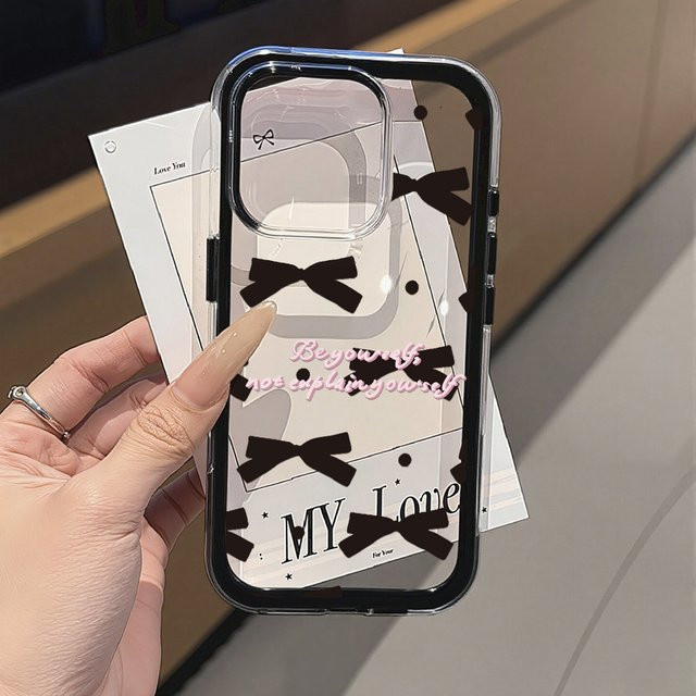 INS 2 in 1 Silikonhülle mit Schleife für iPhone 16 Pro Max, 15, 14, 13, 12, 11 und 17 Air, transparent und stoßfest - Bild 1