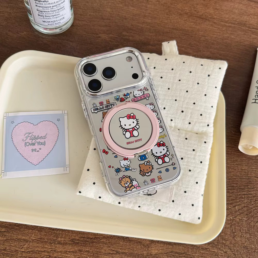 Sanrio Hello Kitty Handyhülle mit 360 Grad drehbarem Make-up-Spiegel und Ringhalterung für iPhone 17 16 15 14 13 Pro Max - Bild 4