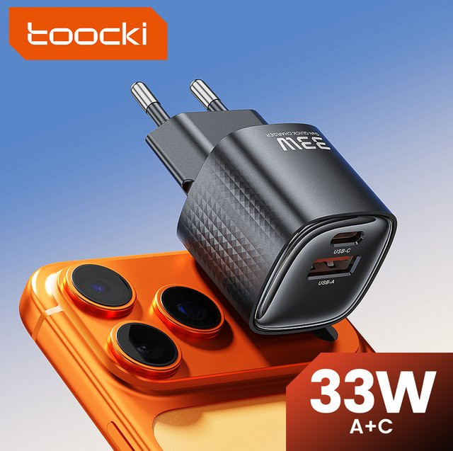 Toocki 33 W USB Typ C GaN Ladegerät mit PD und PPS für iPhone, iPad, Samsung und Huawei in Schwarz - Bild 1